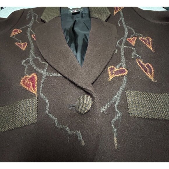 Vintage Mary Flanagan Womens Wool Embroidered One-Button Blazer XS Brown Lined - Picture 10 of 10
